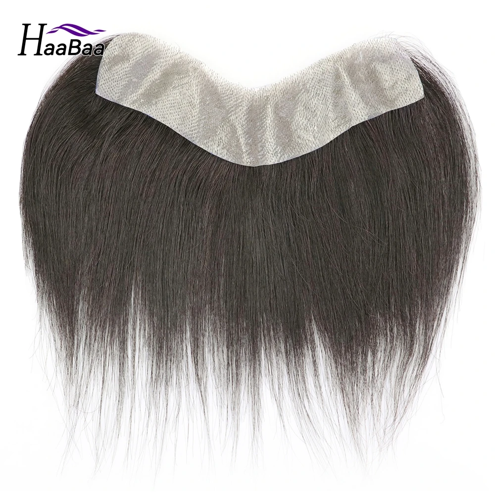 Mens Frontal Hairpiece V-Looped ครอบคลุมถอยหลังเส้นผมมนุษย์ผมสีดําธรรมชาติ Toupee 4x18 ซม.V สไตล์