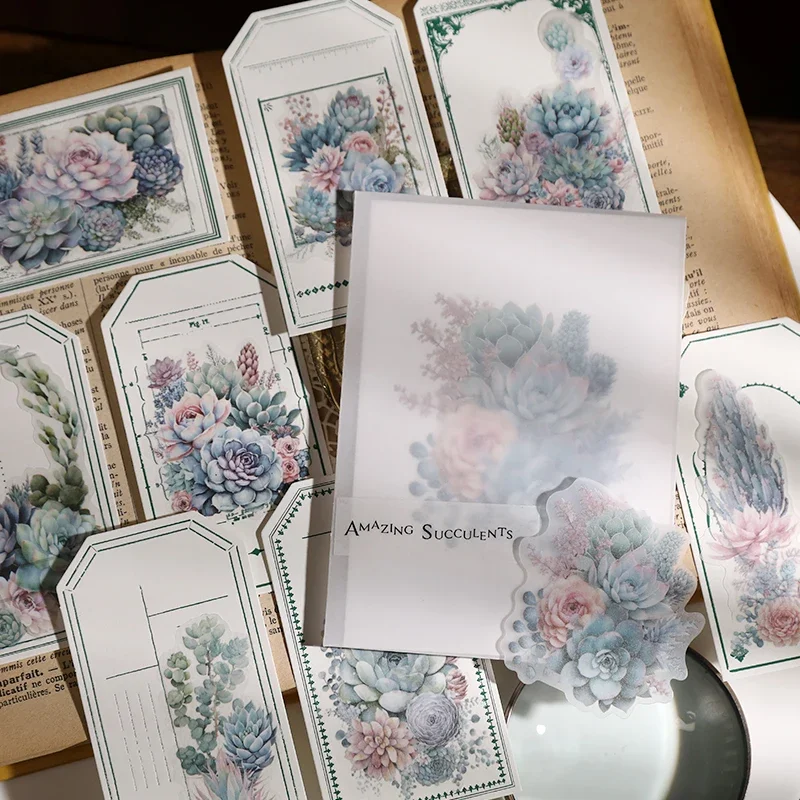 Autocollants plantes succulentes, 50 pièces, autocollant décoratif Transparent Vintage pour planificateur de Journal indésirable, matériel de Scrapbooking pour Album esthétique
