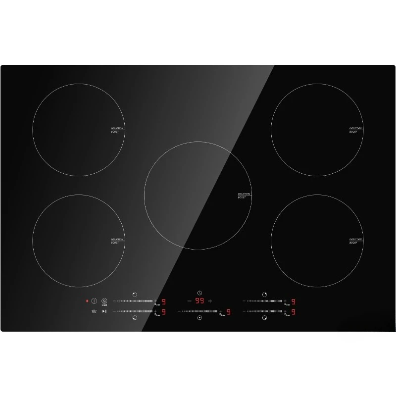 

30-дюймовая индукционная варочная панель, встроенная индукционная плита мощностью 9000 Вт, электрическая варочная панель с 5 повышающей горелкой, 9 уровней нагрева,