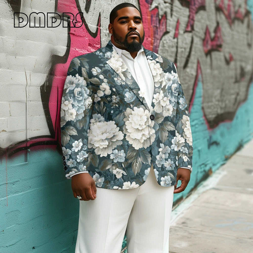 Printed Floral Plus Size Suit Jacket for Men, S-9XL Men's Blazer, One Button Notched Laple Suits Long Sleeves Fashion Suit