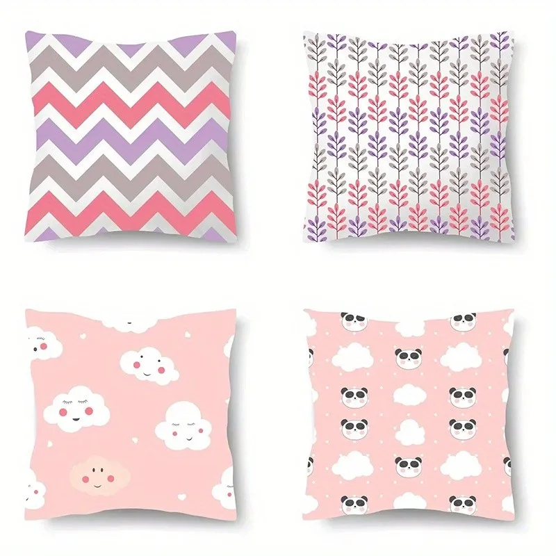 Cute Clouds And Pandas Pattern Pillow Covers Pattern Cushion Cover Suitable For Sofa Bedroom Car Pillow Cover