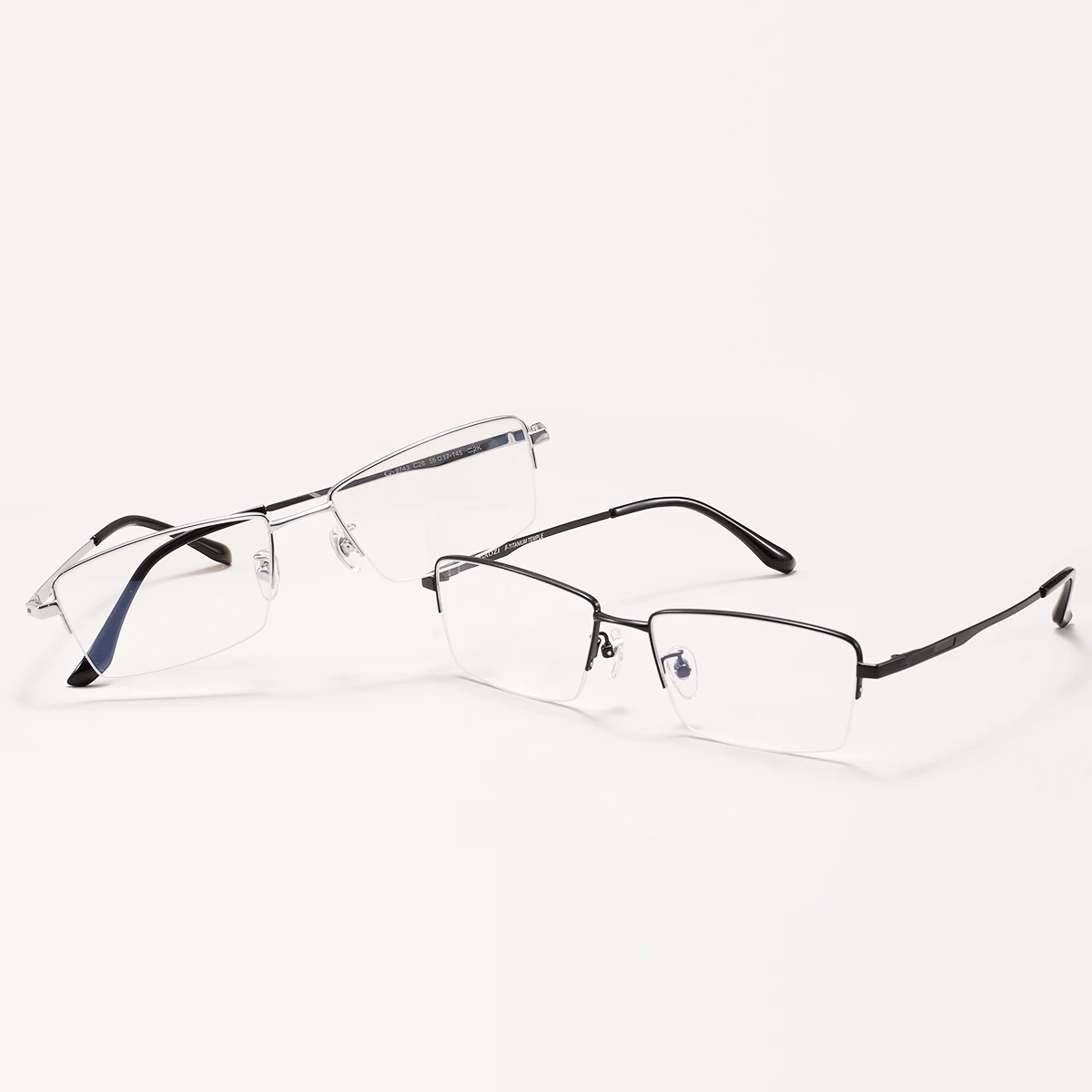 Large Half Rim Classic Metal And Titanium Temples Rectangular Eyeglasses Frame For Optical Prescription Lenses