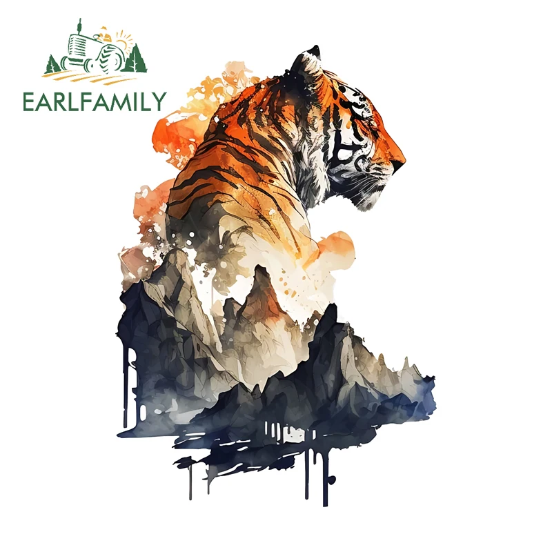 EARLFAMILY Ink Tiger Strong Car Stickers Artistic Tumbler Vinyl JDM Auto Waterproof Decal Motorcycle Trunk Laptop Car Styling