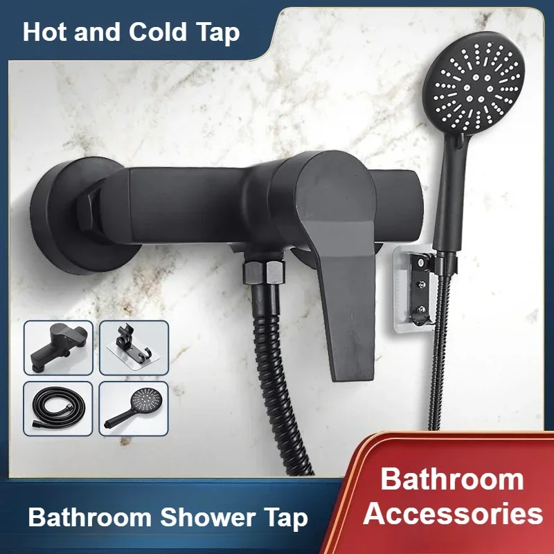 Wall-Mounted Black Bathroom Shower Faucets Household Single Handle Hot and Cold Mixer Tap Bath Faucet Shower Accessories