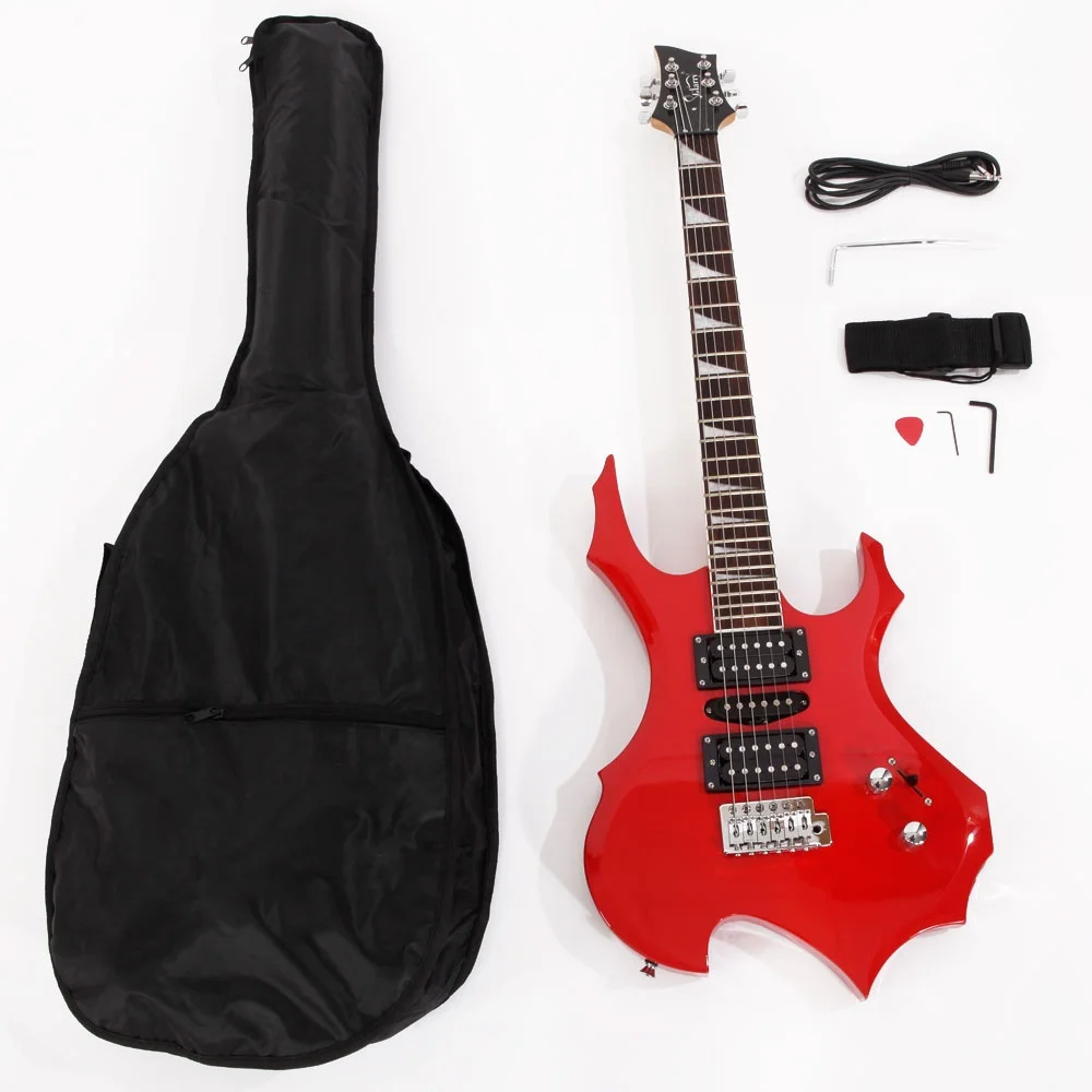 Glarry Flame Shaped Electric Guitar with 20W Sound HSH Pickup Novice Guitar Audio Bag Strap Picks Shake Cable Wrench Tool