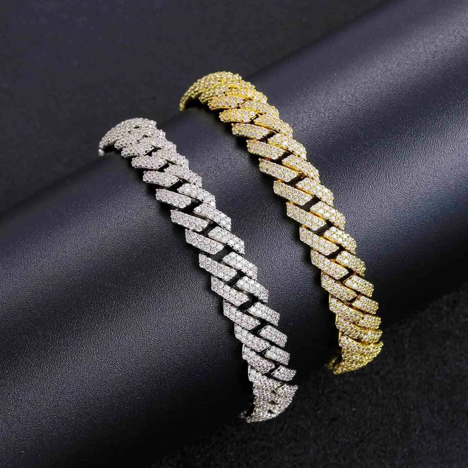 Unisex Men's 10MM Hip Hop Gold Filled Miami Iced Cuban Chain Necklace 2 Rows CZ Diamond with Gold Plating Fashion Jewelry