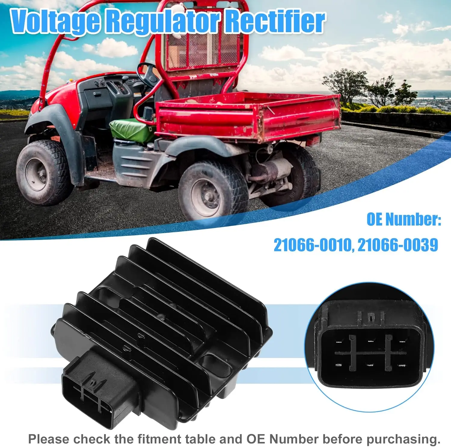 

21066-0039 Motorcycle ‎6 PINS Voltage Regulator Rectifier For Kawasaki Mule 610 KAF400 2009-2016/Mule SX KAF400 2017-2023