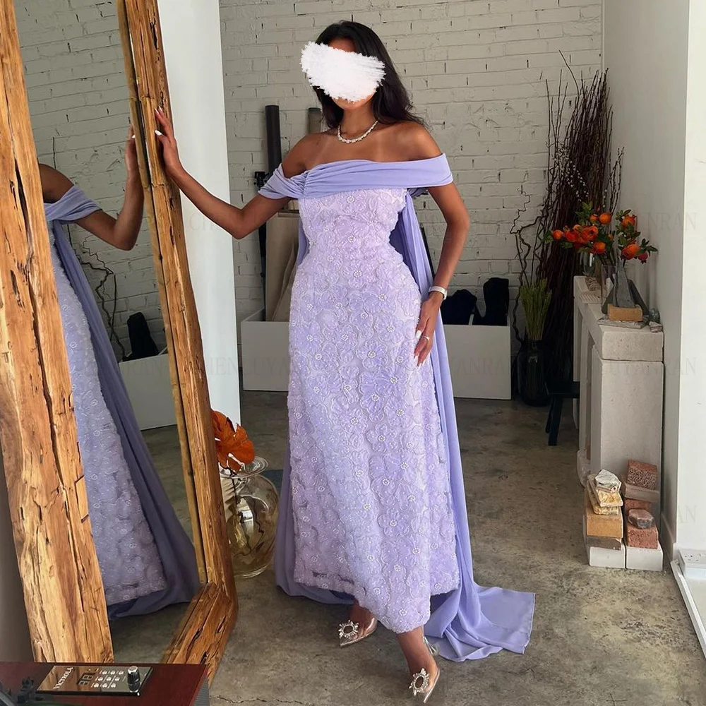 Lavender Lace Formal Occasion Dresses 2023 Off-Shoulder Zipper Mermaid Party Dress Luxury Long Sexy Evening Gowns فساتين حفلات