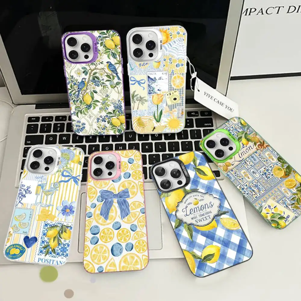 

Simple Fresh Lemon Style For Iphone 15 14 13 Plus 17 16 12 11 Pro Max Matte Colored Silver Luxury Phone Cover
