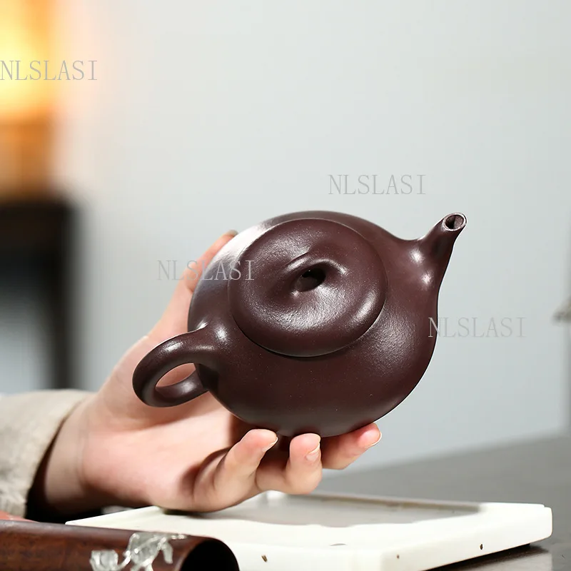 220ml Yixing Original Purple Clay Triangle Stone Ladle Zisha Teapot 3 Feet Flat Shape Single Tea Kettle For Gongfu Tea Brewing