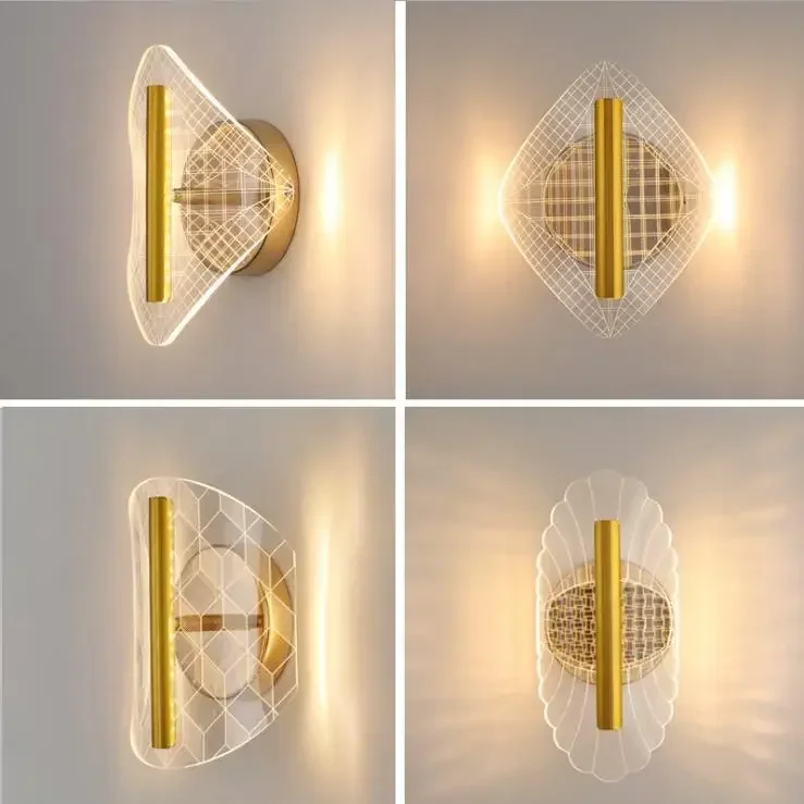 

Creative gold simple modern acrylic led wall lamp super bright bedroom bedside lamp TV background wall lamp
