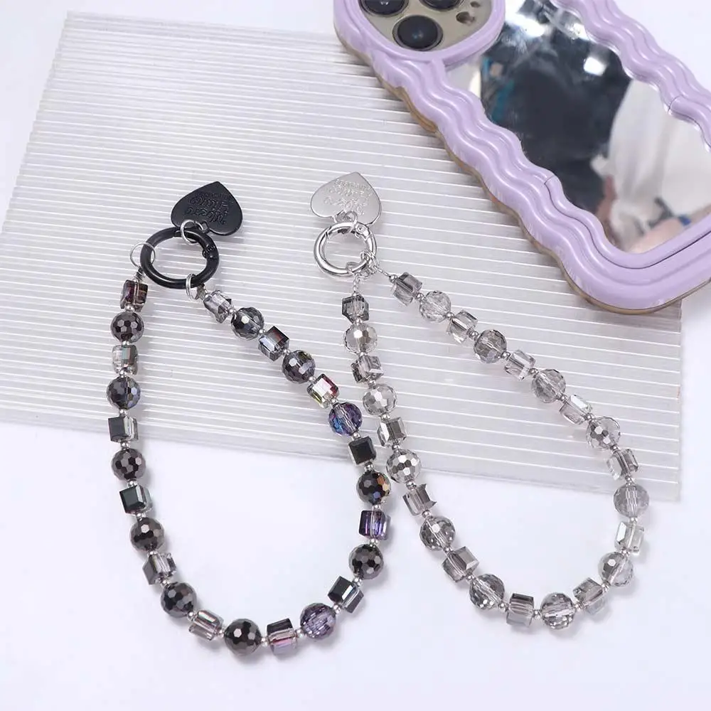 

With Clip Crystal Beads Phone Chain Short Heart Mobile Phone Lanyard Trinket Jewelry Love Phone Pendant Christmas Gifts