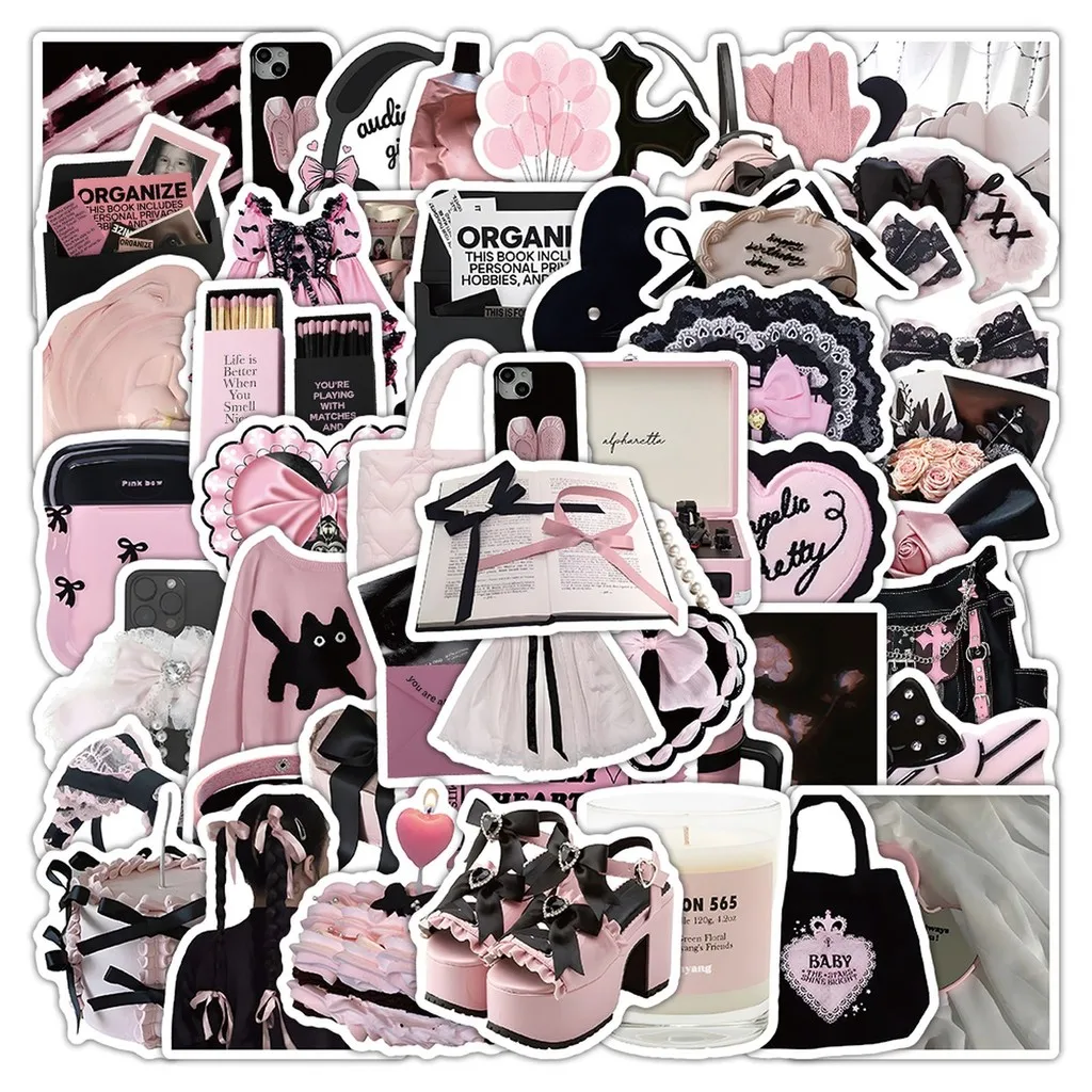 54pcs Black & Pink Minimalist Doodle Stickers | Instagram-Designed Waterproof Decals for Journals RecordingYourLife Store