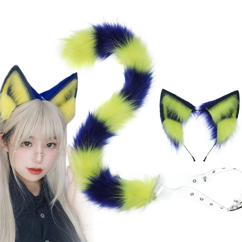 Game Animal Ankha Cosplay Cat Ears Hair Hoop Beastly Ear Tail Suit Plush Headwear Halloween Accessories Prop