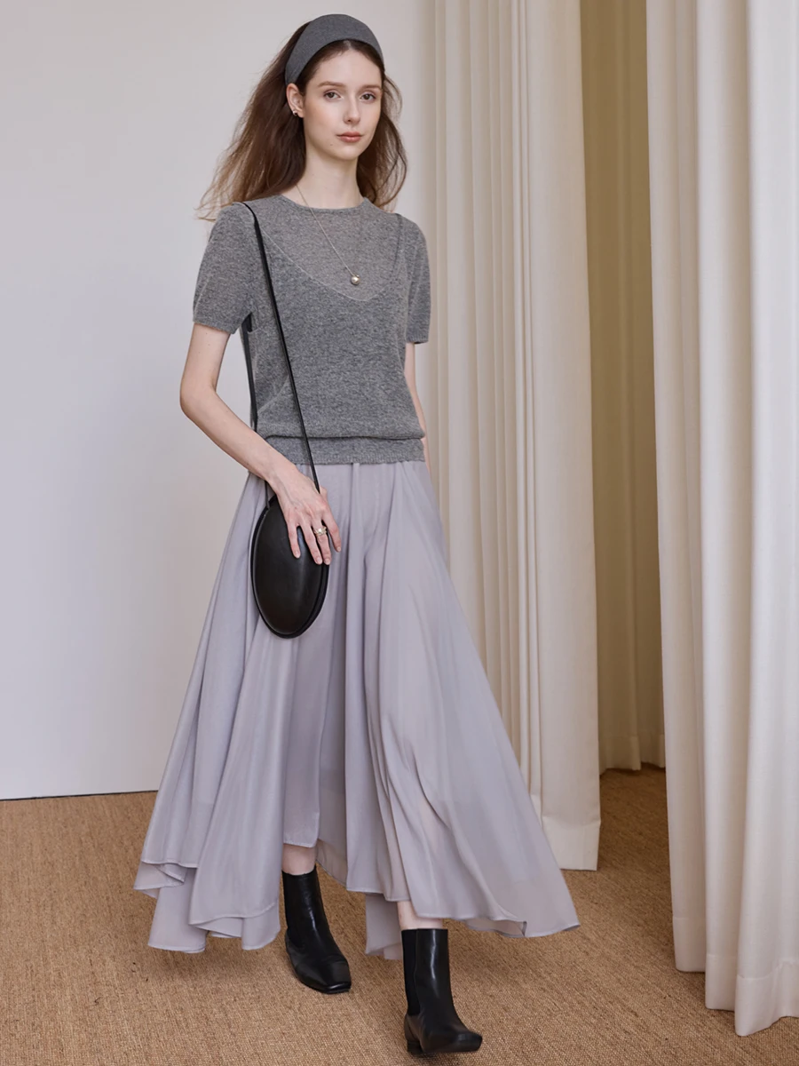 

IlisWang Wool Blend Soft Versatile Faionable ort Sve Two Piece Set Knitted Sweater Casual Loose Fit round Ne Top