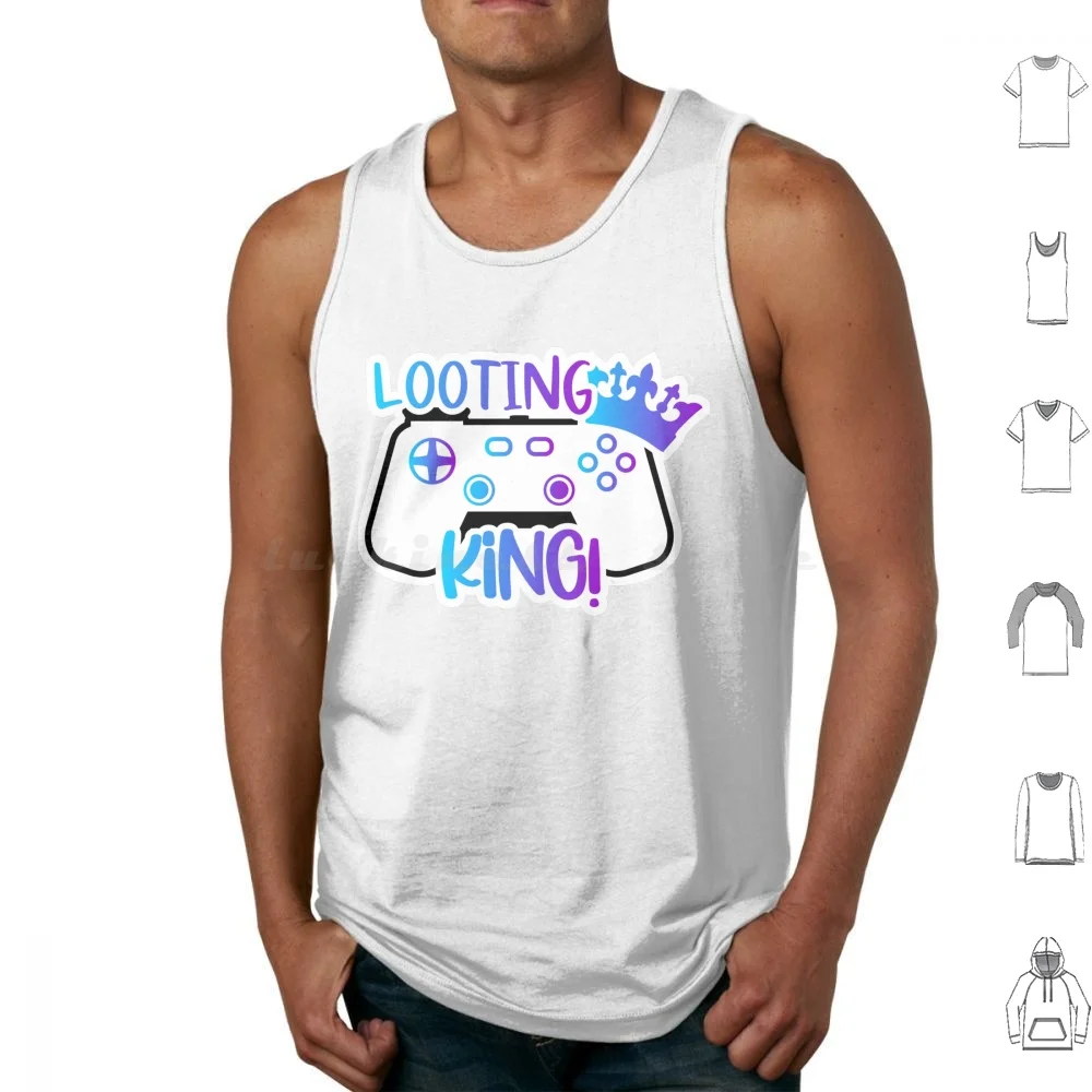 Looting King Tank Tops Print Cotton Game Degraded Blue Pink Purple Controller Console Player Gaming Loot King Reward