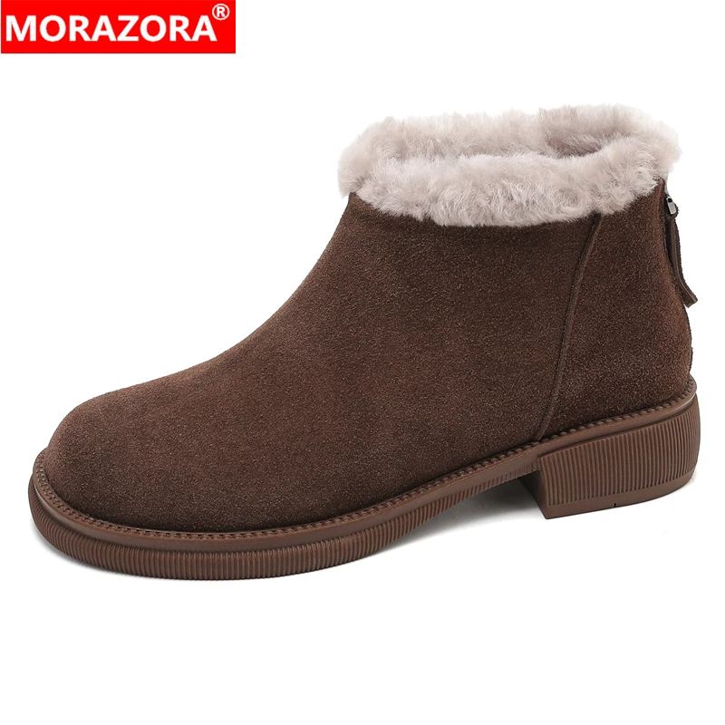 

MORAZORA Big Size 34-42 New Suede Leather Winter Boots High Heels Fashion Ankle Boots Handmade Warm Snow Boots For Women Shoes