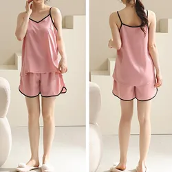 Women Pajamas Set Solid Sleepwear Sexy Lingerie V Neck Vest Shorts Nightwear Satin Lingerie Sexy Nightie Slips Homewear Sets