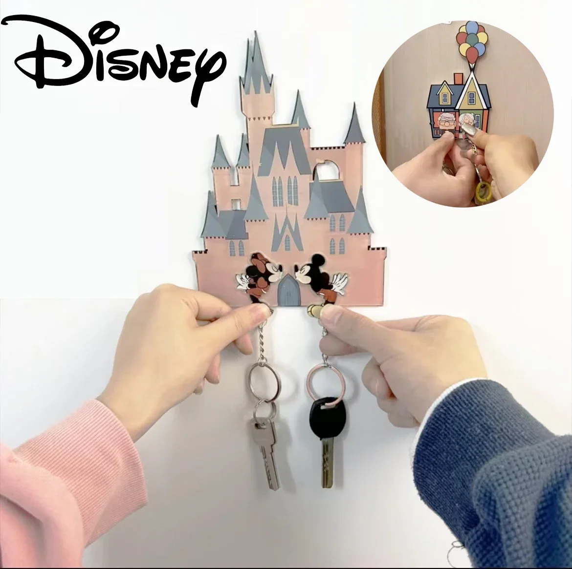 

Disney Mickey Flying House Key Chain Creative Wall Attachment Cartoon Figure Stitch Couple Pendant Lover Door Decoration Gifts