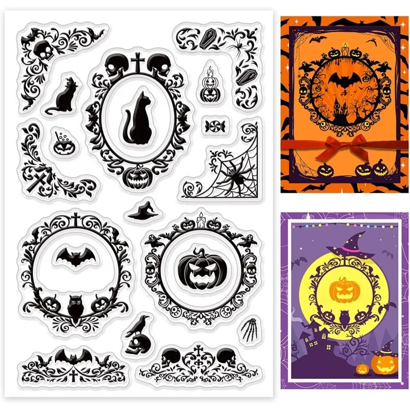 Kürbisse und Schädel Silikon klarer Stempel runde Rahmen transparenter Silikons tempel Blumen rand Rand Stempel für Sammelalbum