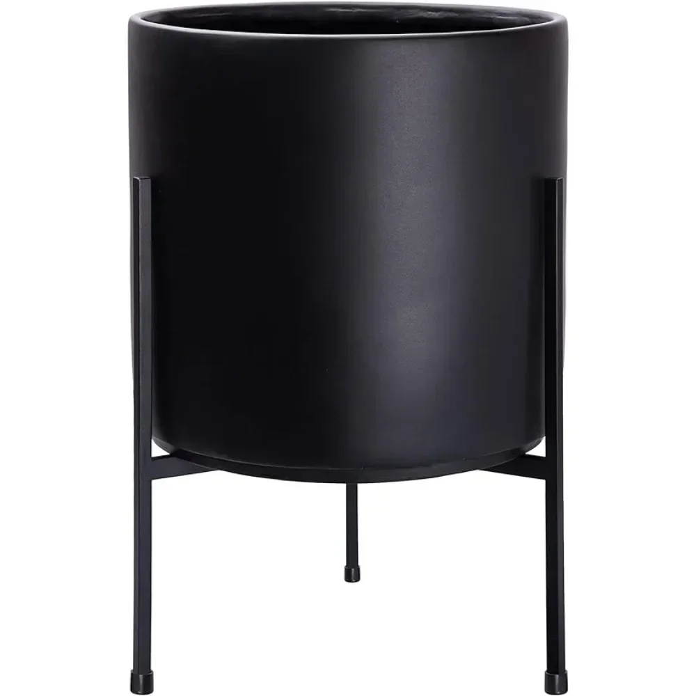 

Flower Pot Black Plants Pot Cylinder Planter with Heavy Duty Stand, Large 12 Inch Pot, 17.6 Inch with Stand Height,Plant Pots