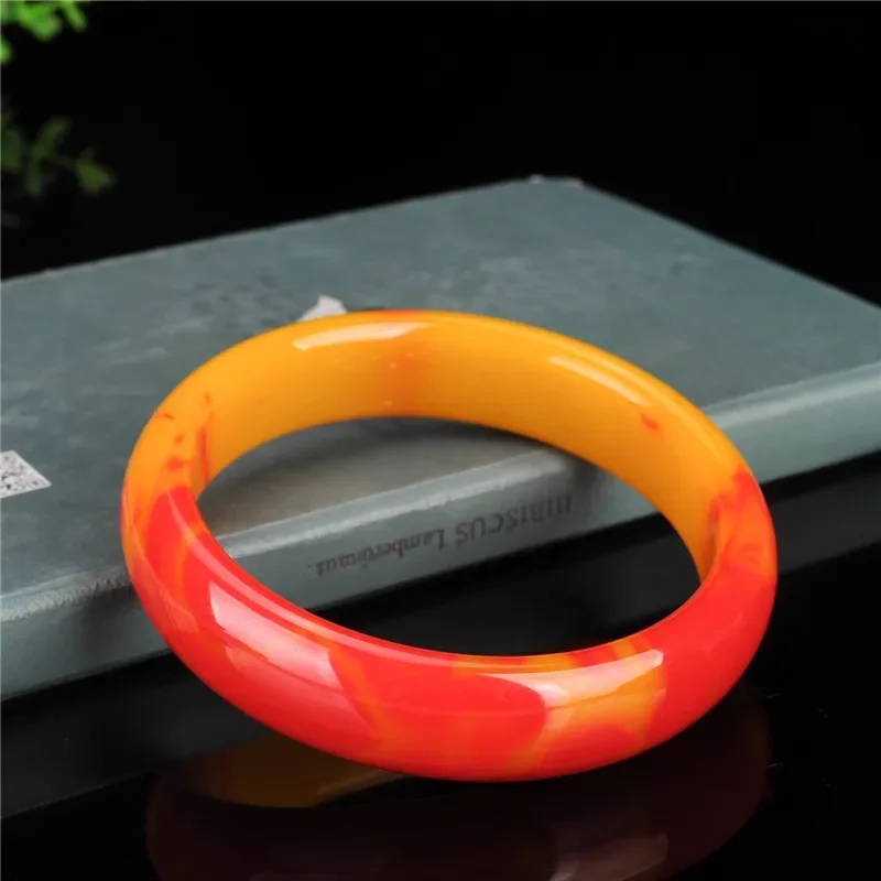 

1pc Natural Chinese red yellow Jade Bracelet Bangle Charm Jewellery Fashion Accessories Hand-Carved Luck Amulet Gifts 54-62mm