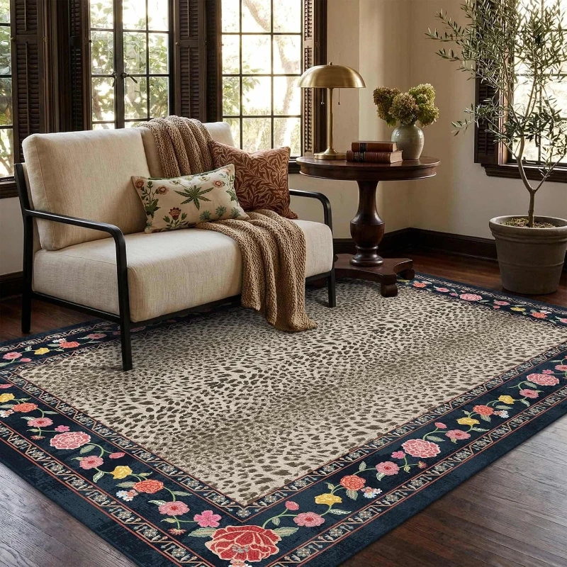 Living Room Rug Non-slip Machine Washable Soft Floor Mat Brown Leopard Print Carpet Large Size Bedroom Carpets Home Decor Rugs