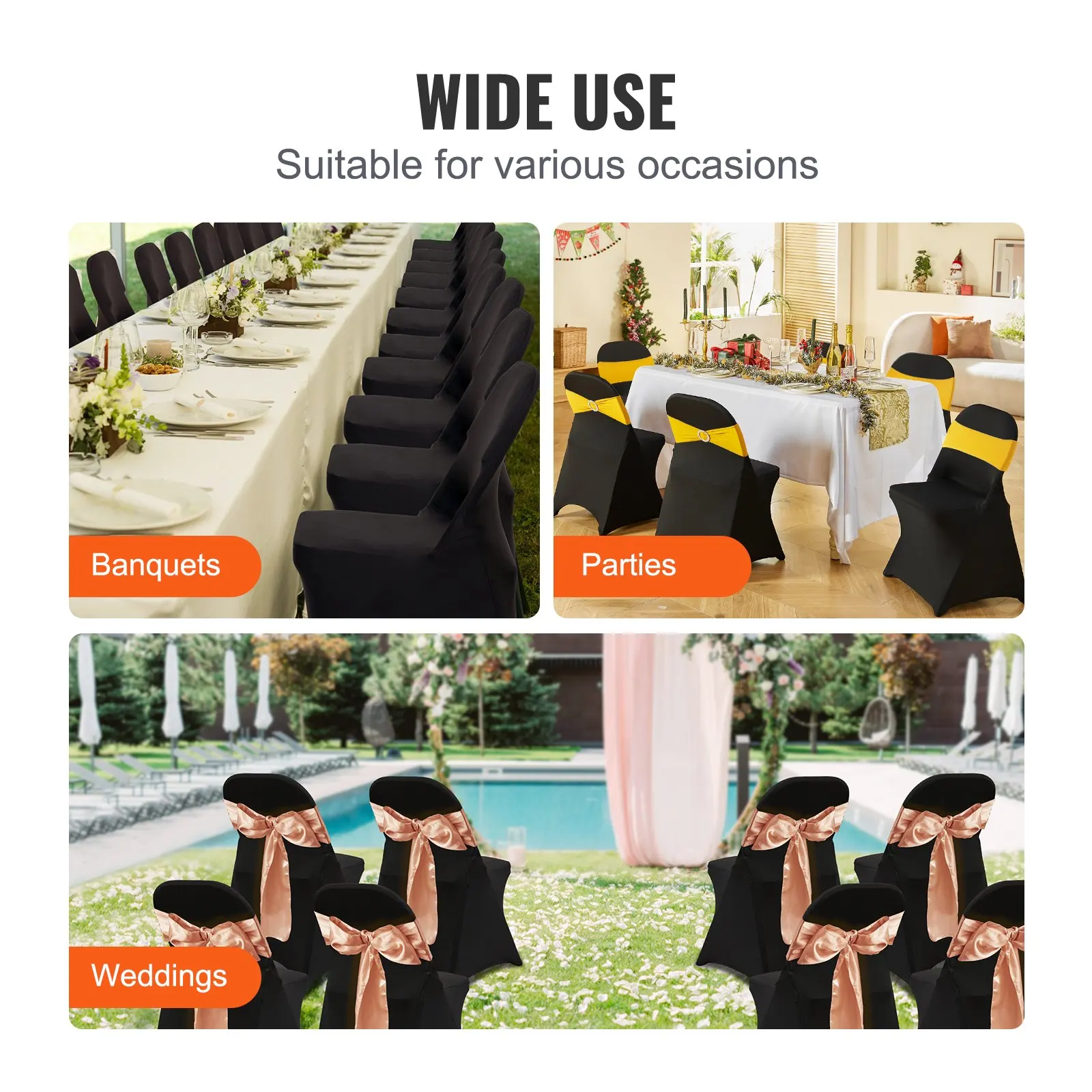 Sihao 30 Buah Sarung Kursi Lipat Spandeks Melar Hitam Sarung Kursi Universal Dapat Dilepas Dapat Dicuci untuk Pernikahan/Perjamuan/Makan