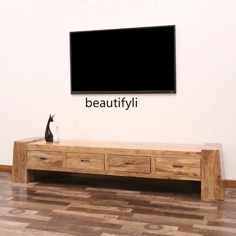 New Chinese TV Cabinet Old Elm Wood Solid Wood Living Room Audiovisual Cabinet Living Room Suit Small Apartment