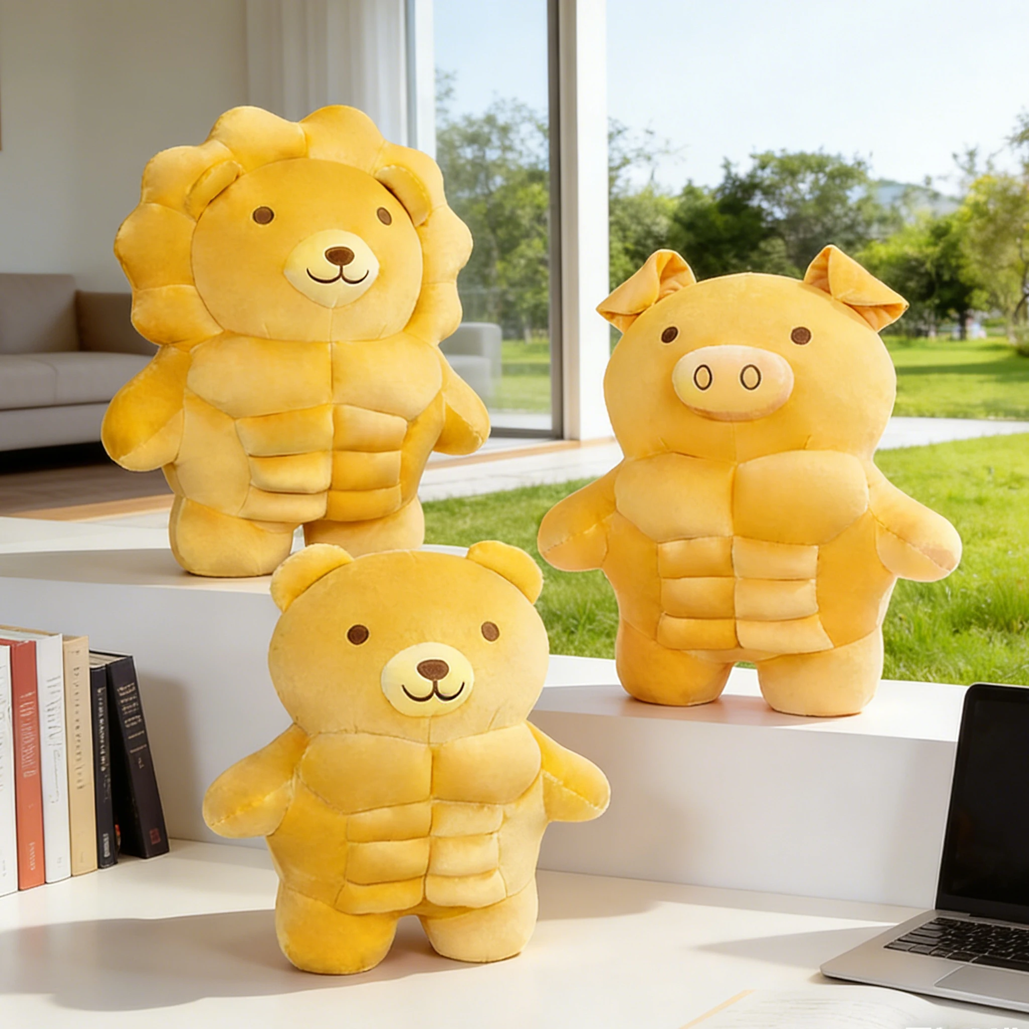 30-70cm Muscle Bear & Muscle Pig & Muscle Lion Plush Toys Strong Muscle Animal Stuffed Doll Home Decor Sofa Bear Pillows Gifts