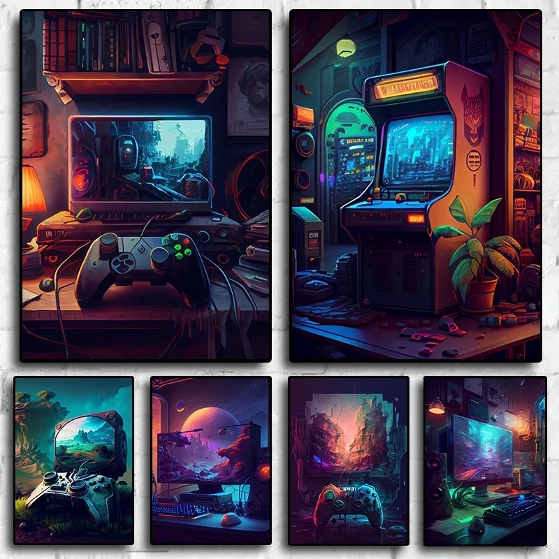 Gaming Artwork Canvas Prints Painting Punk Exploding Controller Poster Gamer Joystick Arcade Gaming Wall Art Esports Room Decor