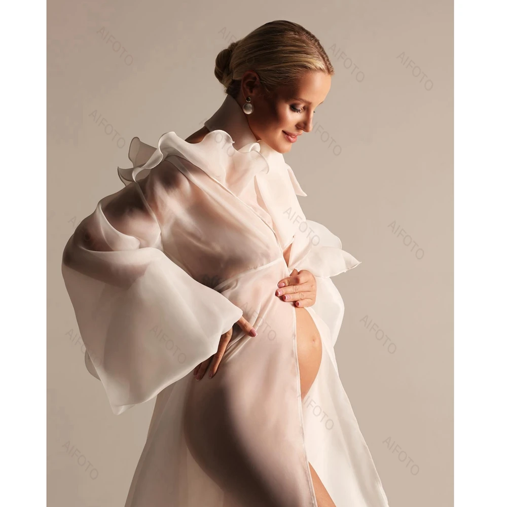 Tulle Maternity Dresses Long Sleeved Photography Dressing Pregnancy Gowns For Photo Shoot Pregnant Woman Prom Dress Ruffles Robe