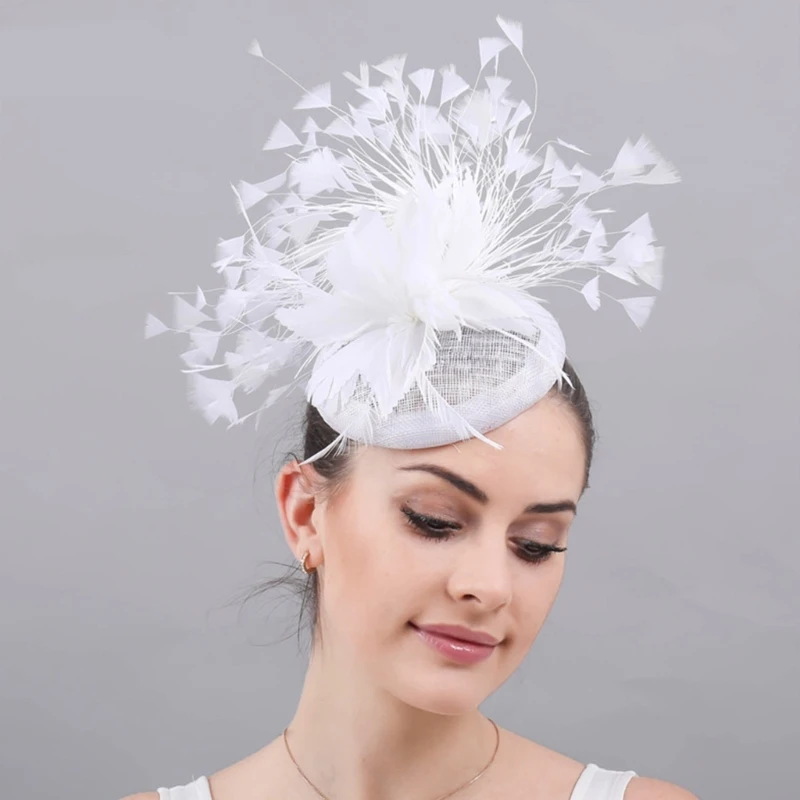 หมวก Fascinator ปาร์ตี้พร้อมกิ๊บอุปกรณ์ประกอบฉากหมวกดอกไม้ขนนกที่พูดเกินจริง