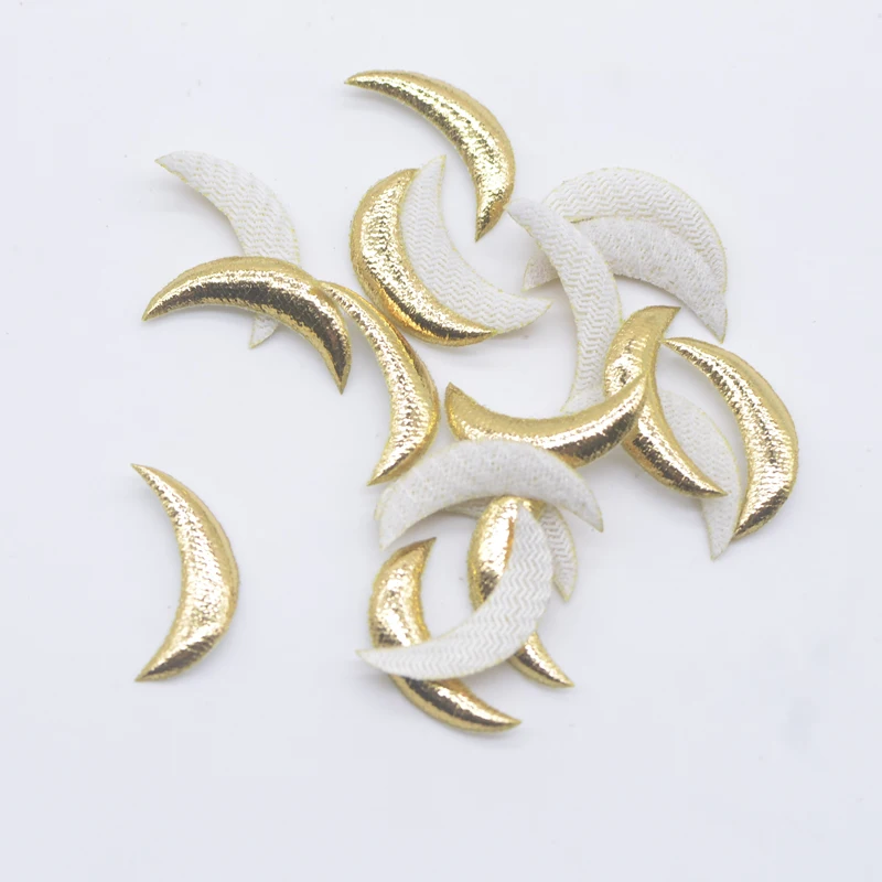 100Pcs 20mm Padded Gold Cloth Star Moon Applique for DIY Craft Clothes Hairpin Wedding Decoration Patches Accessories