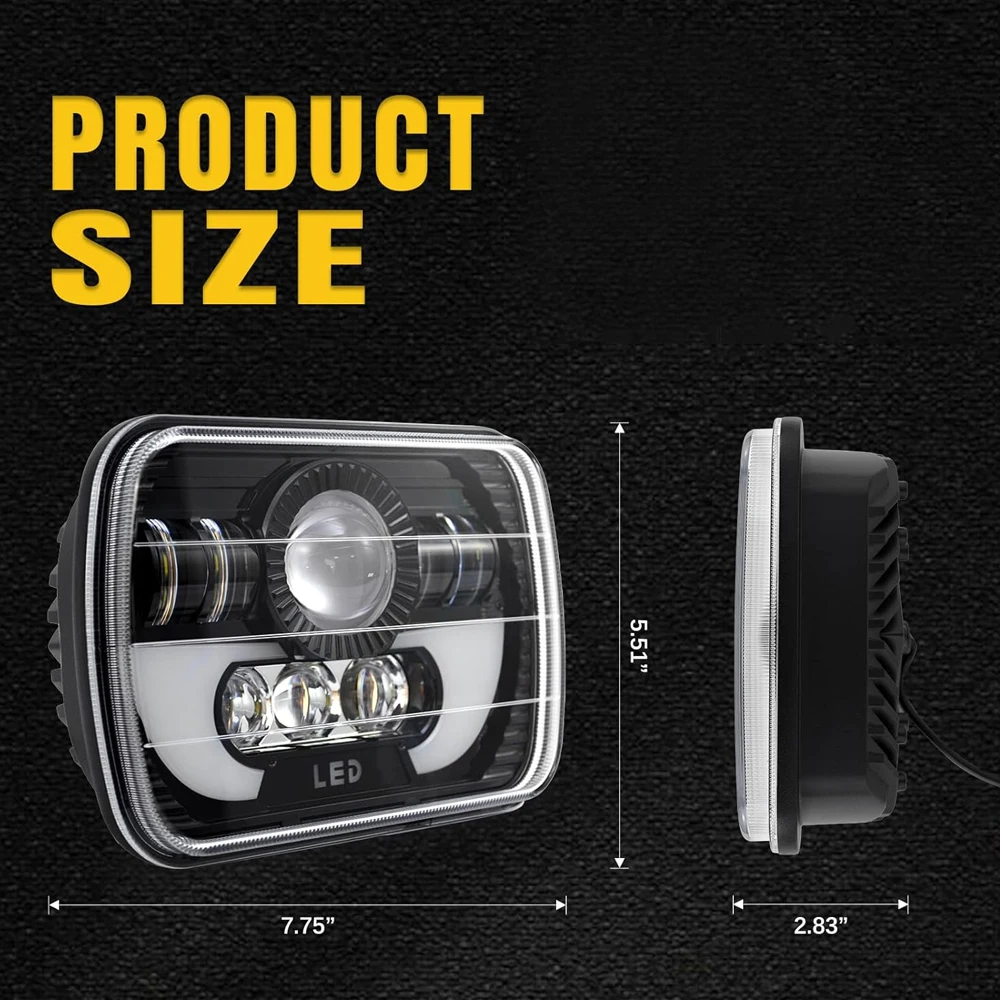 7 Inch Square Work Light Car LED Headlights High Low Beam Motorcycle Light Super Bright Daytime Running Light Car Accessories