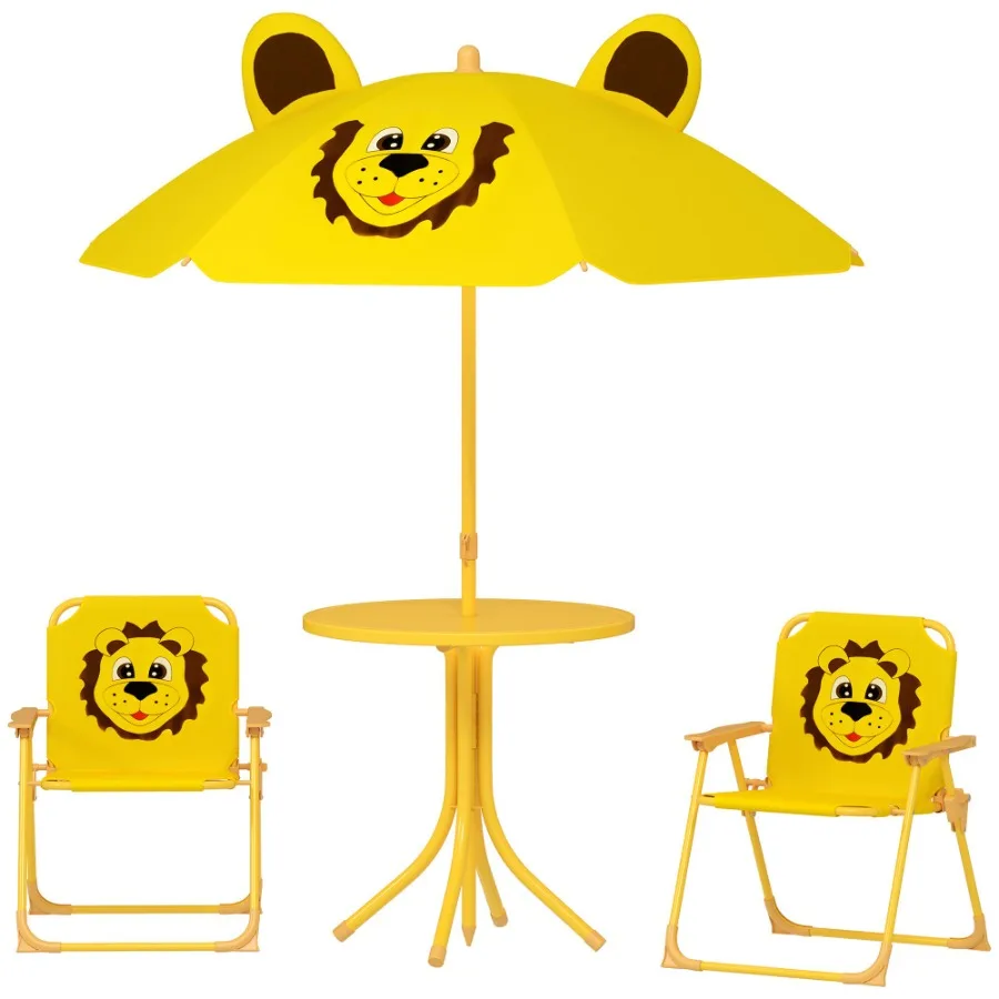 

Qaba Picnic Table and Chair Set Outdoor Activity Table with Foldable Chairs Height Adjustable Umbrella Yellow