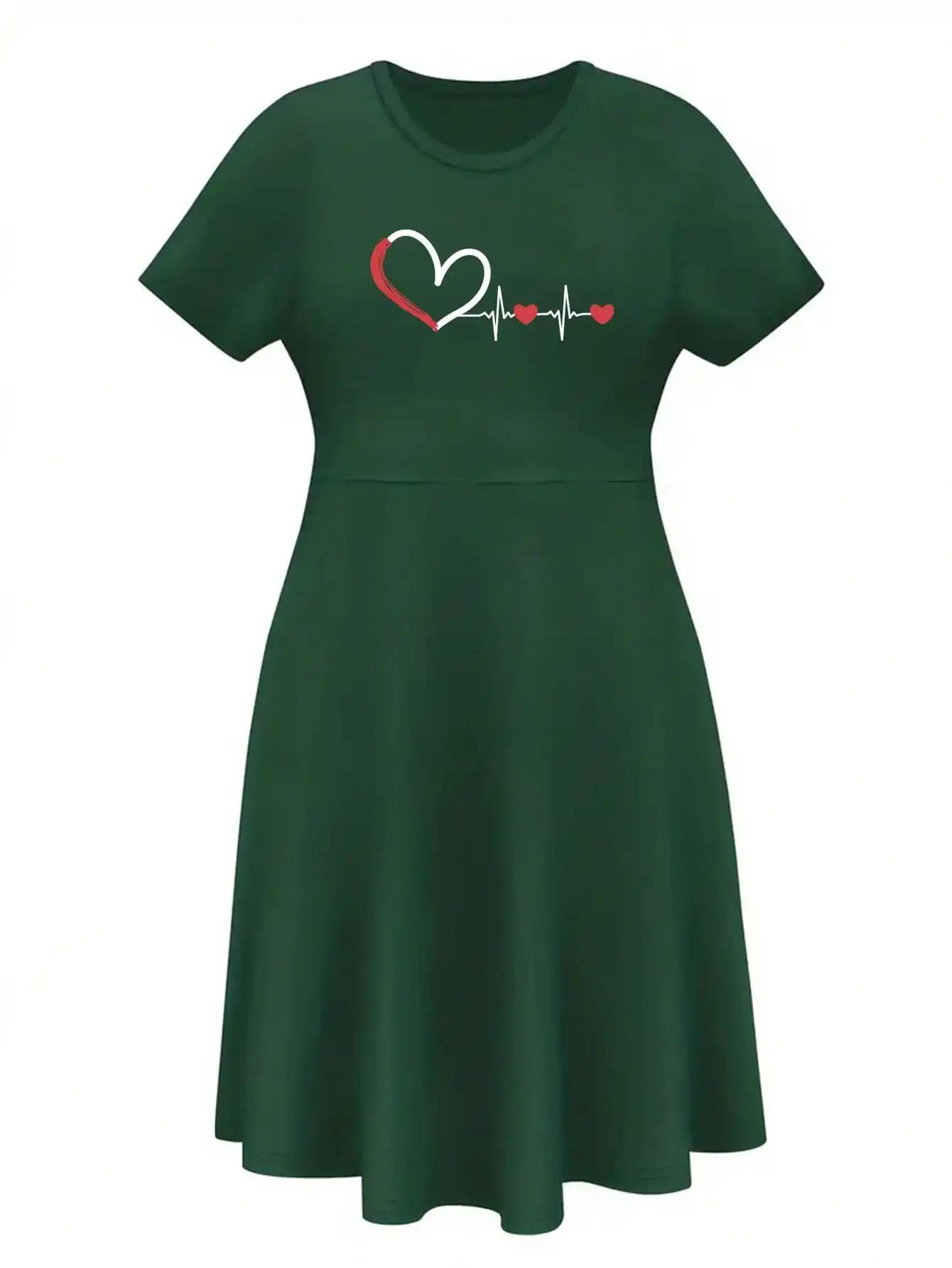 2026 Damen Vier-Jahreszeiten-Kleid mit 'Liebe auf den ersten Blick' und 'Herzschlag'-Aufdruck, Lässiges Loses Schwarzes Kurzarm-Kleid mit Großem Kurzem Rock – Detail 16