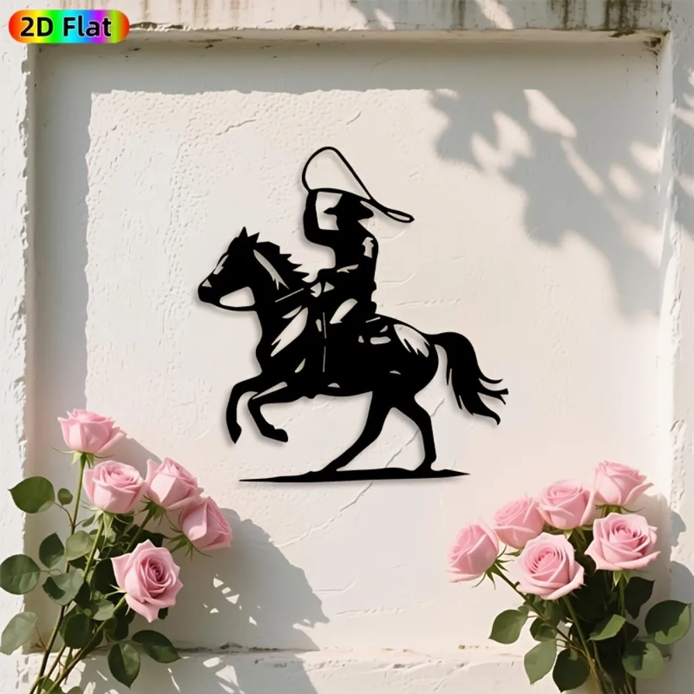 CIFBUY Wrought Iron Metal Wall Art Western Cowboy & Horse Sculpture For Rustic Farmhouse Hanging Decor Gift
