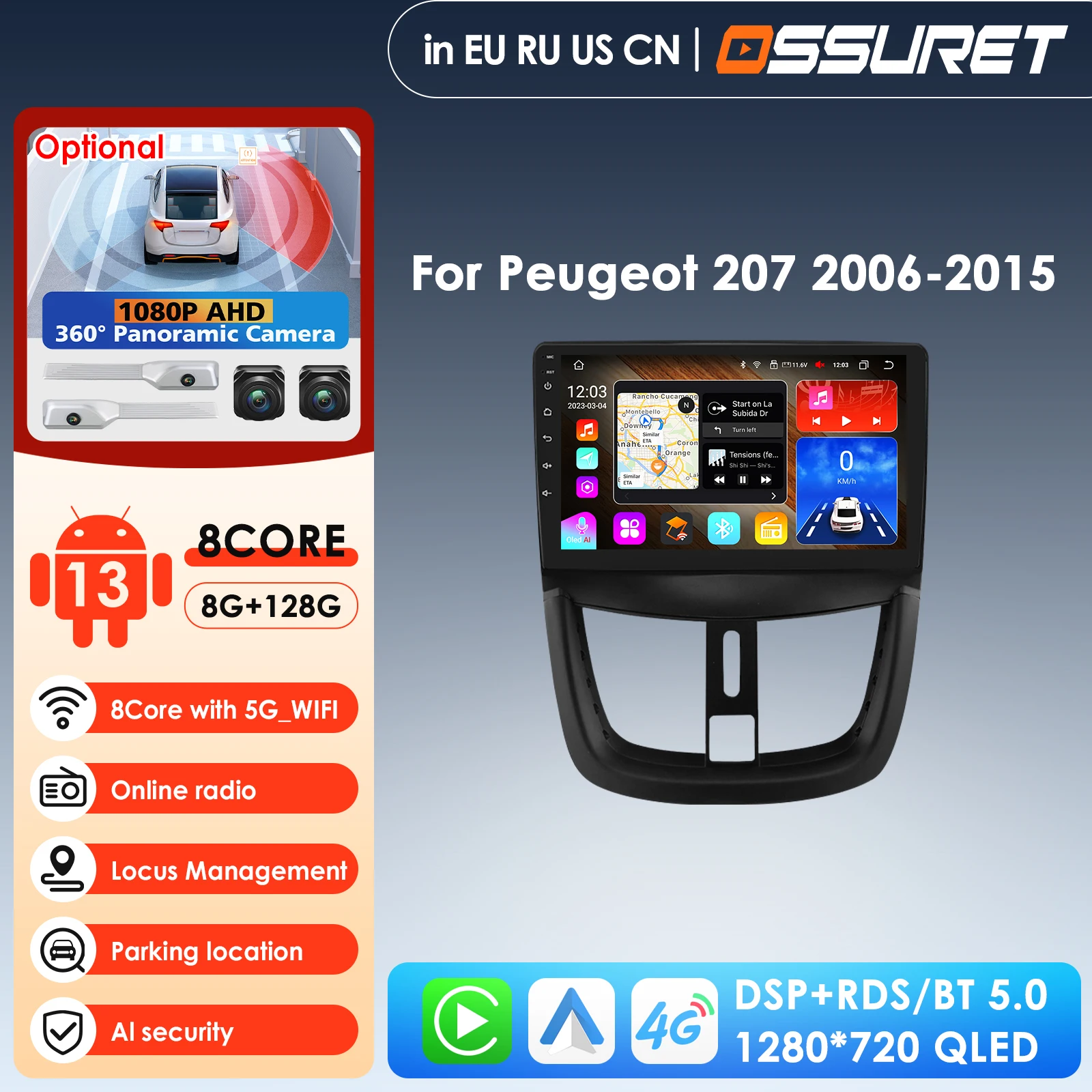 

9'' AI Intelligent System Car Radio for Peugeot 207 207CC 2006 - 2015 Wireless CarPlay Android Auto 4G 2 Din 2din Autoradio GPS