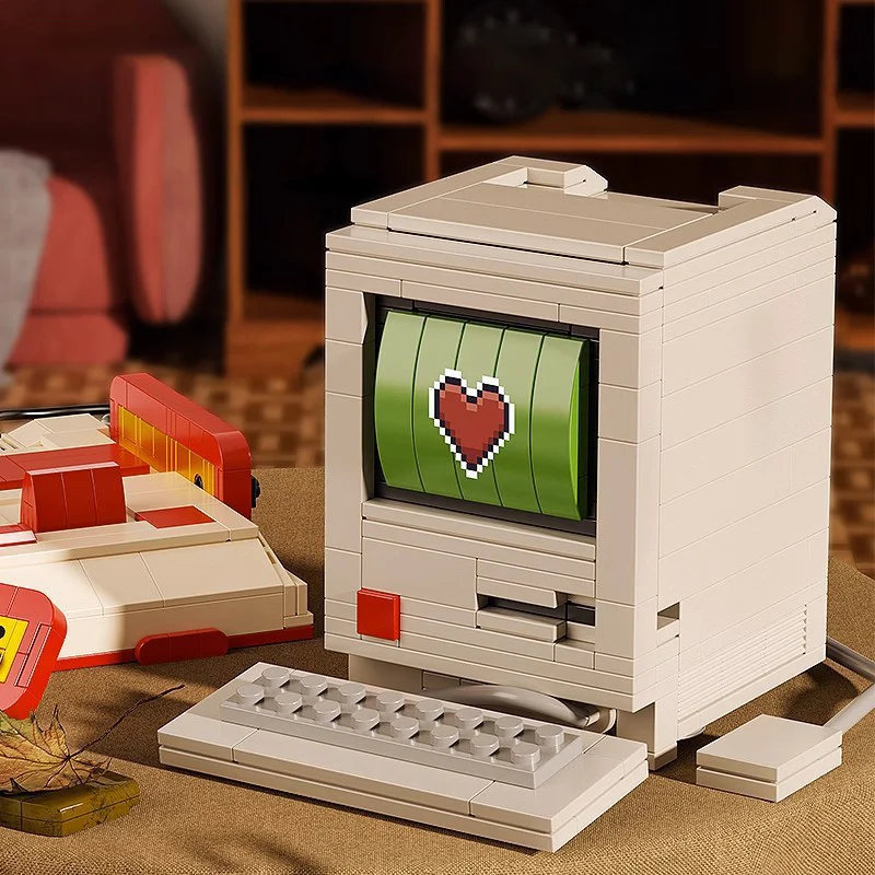 الإبداعية الرجعية آلة الكاتبة الإلكترونية لعبة وحدة التحكم وكمان اللبنات الكلاسيكية اللون التلفزيون كمبيوتر مكتبي لتقوم بها بنفسك الطوب اللعب هدية