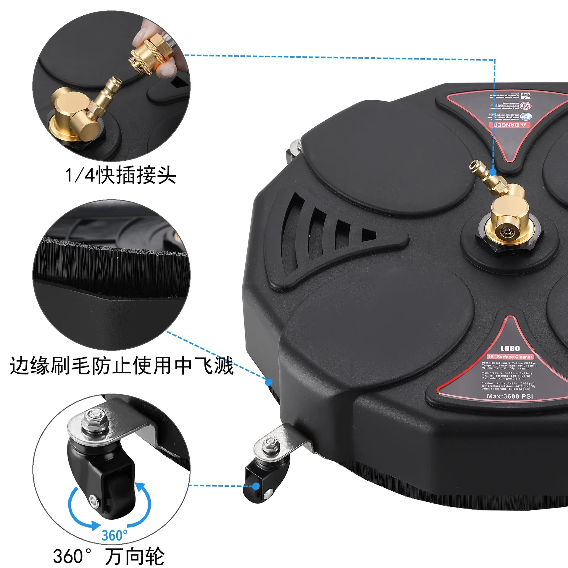 

Washer Nozzles Patio Cleaner Floor Scrubber Surface Cleaner For Karcher Adapter 1/4 Quick-Detachable 2500PSI Pressure Washer