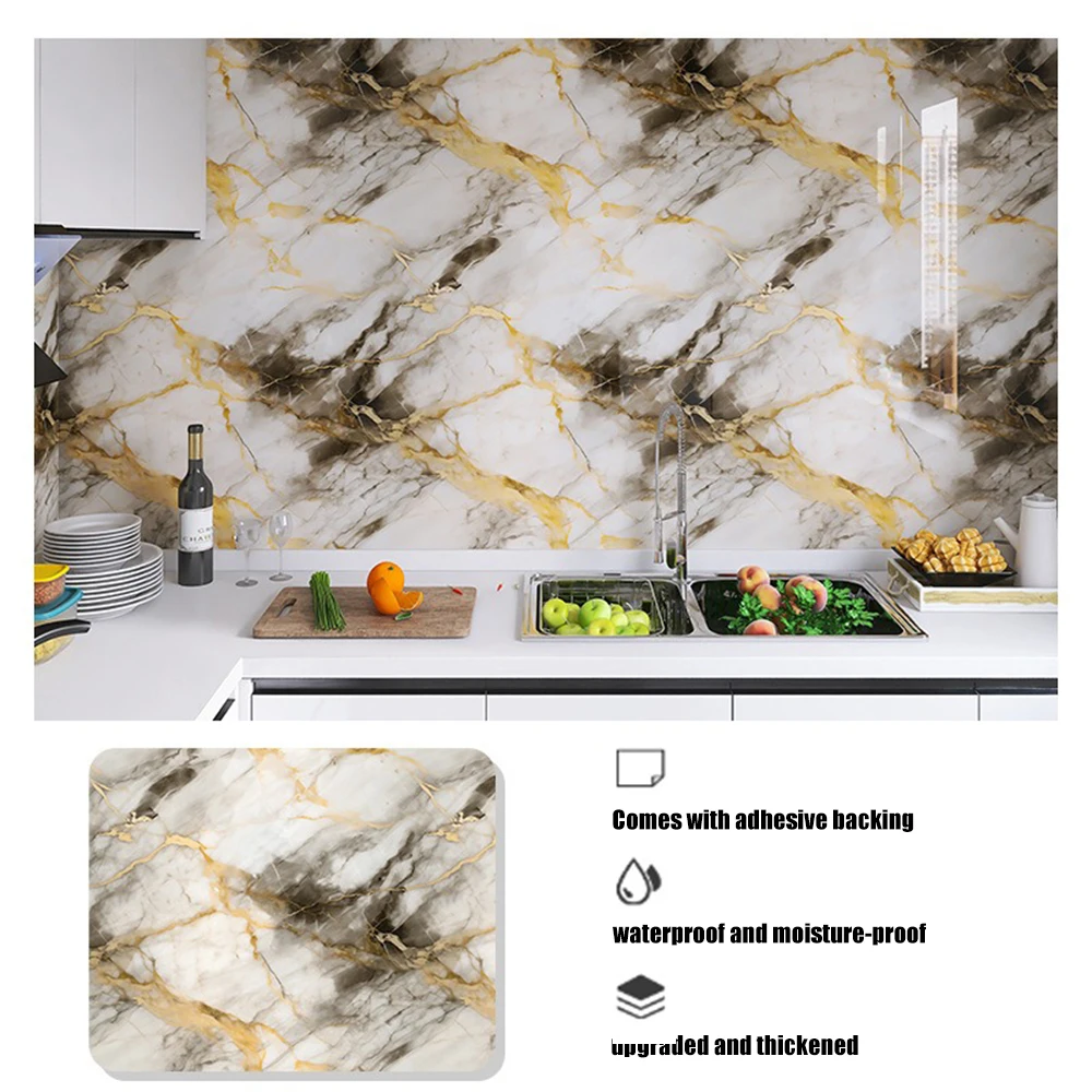 40cm DIY Kitchen Oil Resistant Living Room Bedroom Marble Wall Stickers Wallpaper Waterproof Home Decoration Self Adhesive