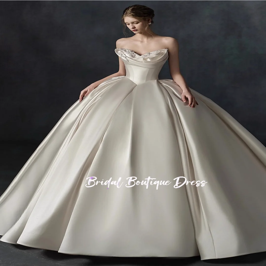 Personalizado requintado cetim vestido de casamento applique vestido de baile vestido de casamento para noiva 2026 trem vestidos de novia