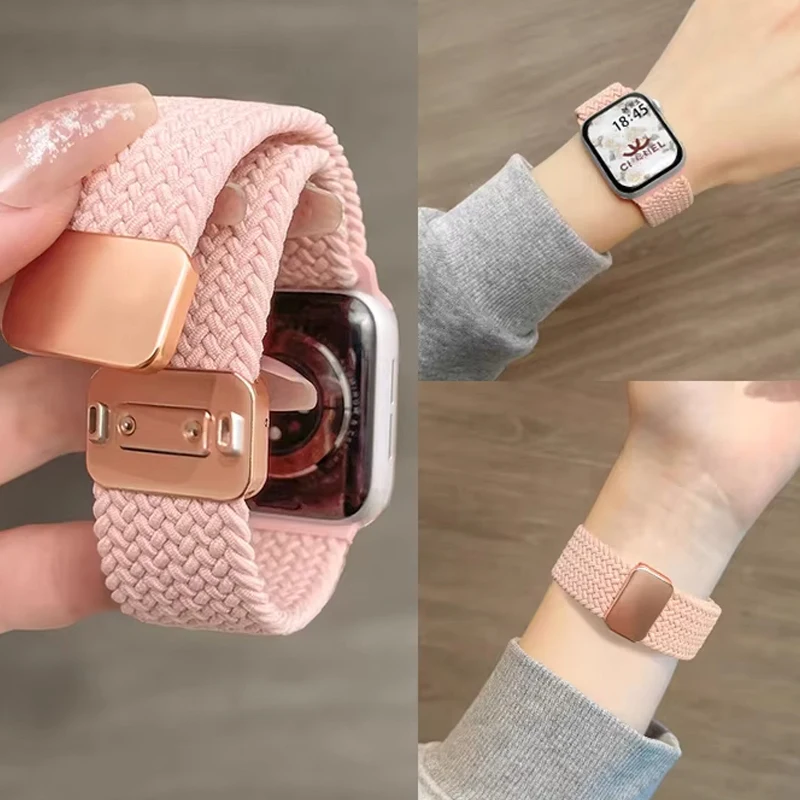 Pulseira magnética para apple watch band ultra2 3 49mm 44mm 40mm 41mm 46/42mm 45 38 pulseira trançada correa iwatch série 11 987se 10
