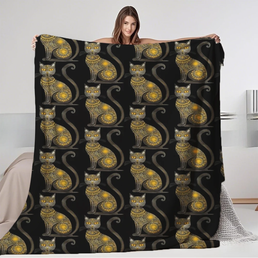 

Breathable Flannel Soft Blanket Ethnic Black Cat Zen Design Premium Bedding Quilt Odor-resistant Blankets For Seniors Sofa All