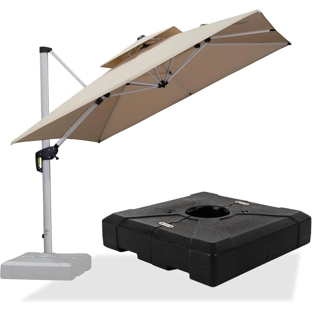 

9 FT Cantilever Patio Umbrellas with Base Included, Large Square Offset Umbrella with 360° Rotation, Outdoor Aluminum Pool Umbr