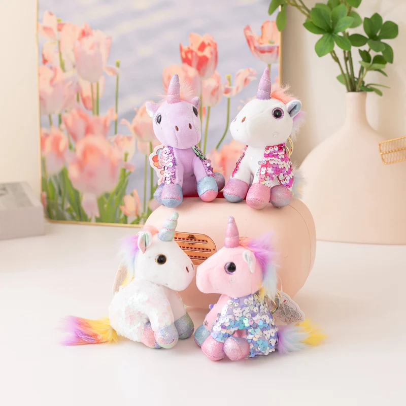 New unicorn pendant small raccoon plush toy figure decoration key chain dinosaur panda bag pendant ragdoll girl\'s birthday gift