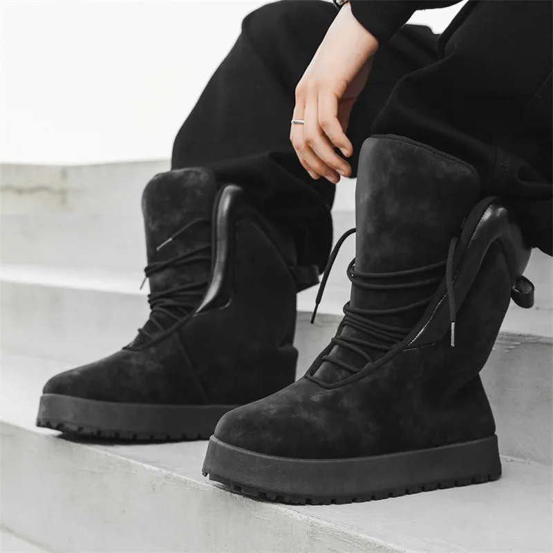 

2026 new men's shoes autumn high-top niche plaster boots platform bread casual boots
