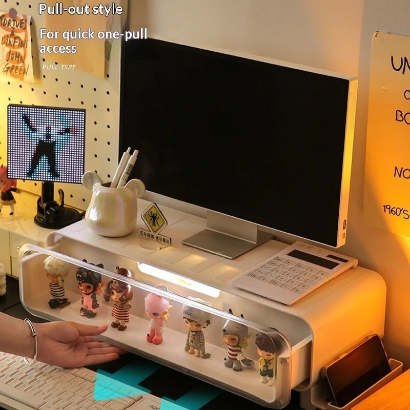 Support d'ordinateur de bureau avec tiroir, étagère de moniteur de bureau, boîte de rangement blanche pour poste de travail