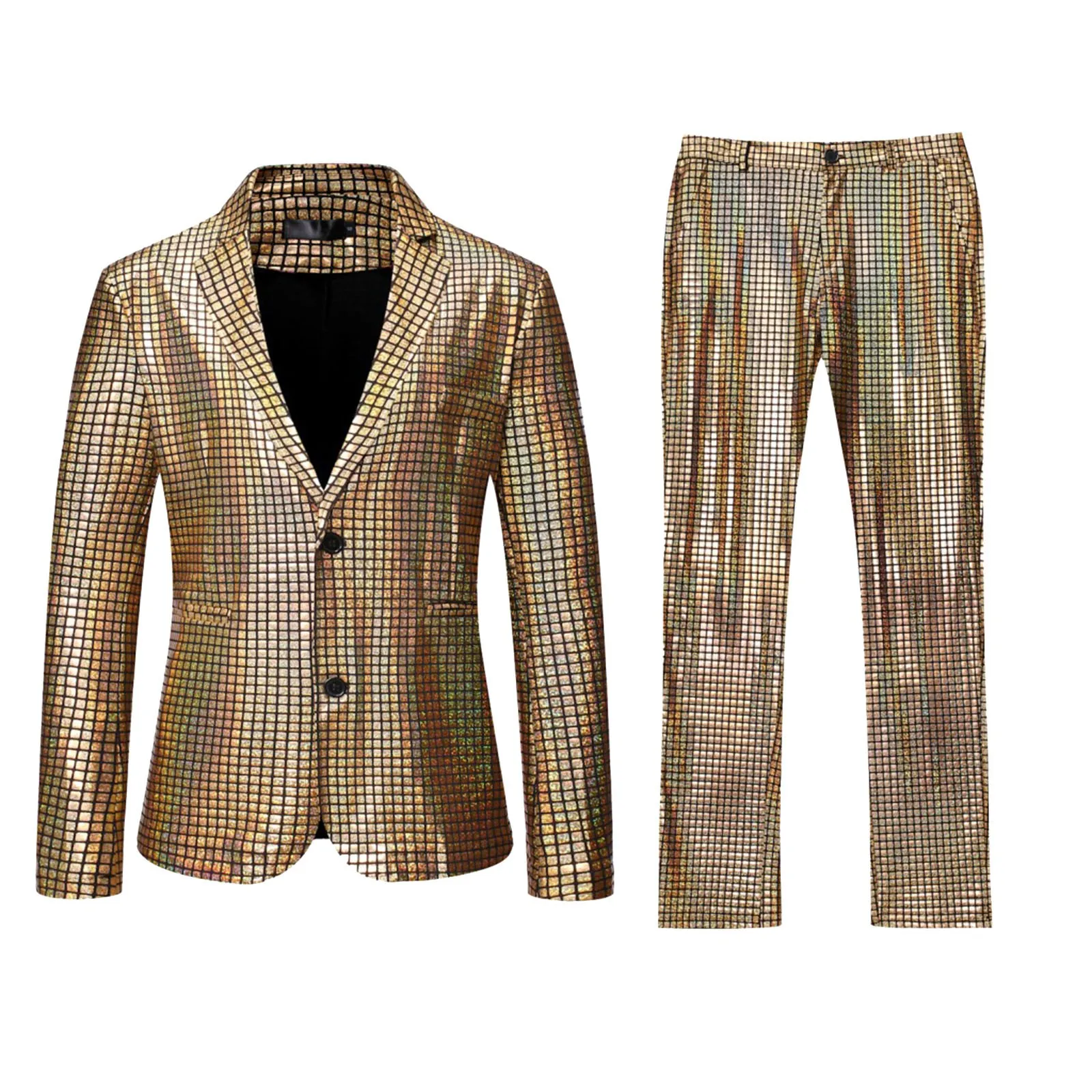 Grid Printed Men 2 Piece Suit Set Retro Punk Single Breasted Blazers And Pant Set Wedding Suit Stage Performance Costumes Male